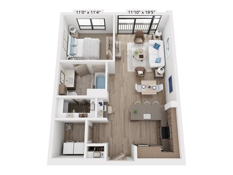 Floor plan for 1 bed, 1 bath, 792 sqft